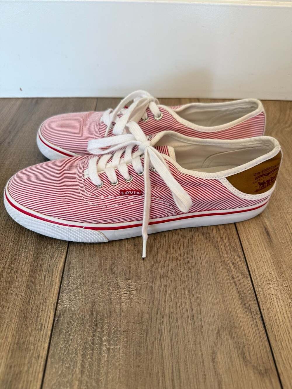 Levi's Red and White Striped Canvas Low Top Sneakers